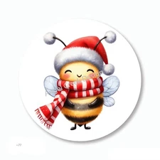 Christmas Bee in Striped Scarf Scrapbook Stickers Holiday Favors Envelope Seals