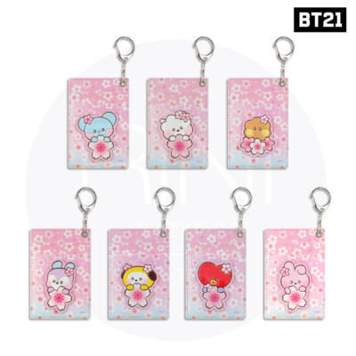 BTS BT21 Official Goods minini Leather Patch Card Holder Cherry Blossom Ver + TR