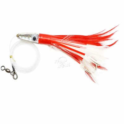 Fish WOW! 6'' Tuna Feather Jet bullet Rigged Fishing Big Game Lures Red White NEW