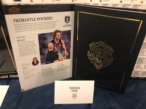 Nat Fyfe 2019 AFL BROWNLOW MEDAL MENU, NAME CARD, TABLE NUMBER, FREMANTLE - Picture 2 of 6