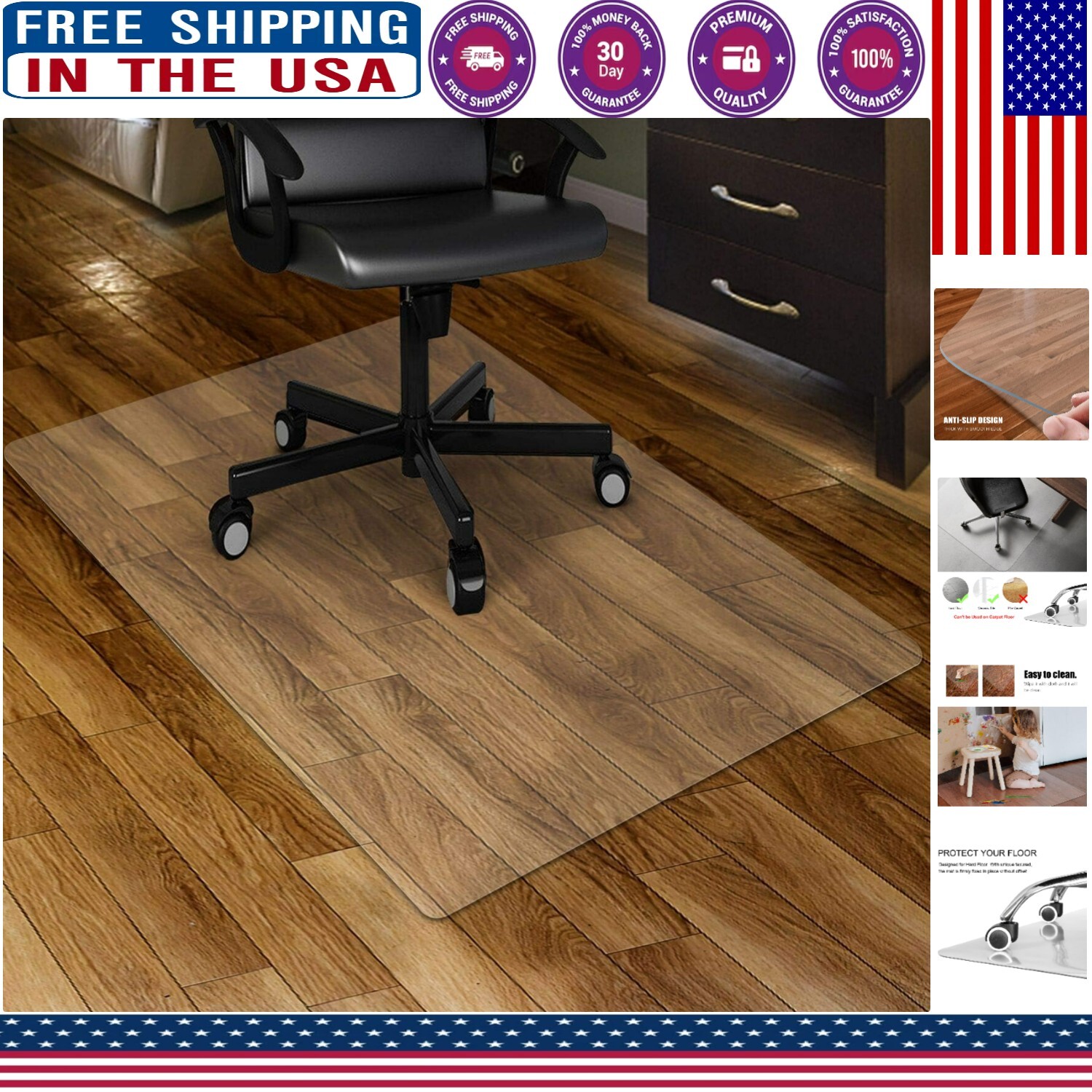 Clear Chair Mat for Hardwood & Tile - 30x48 Inches Rectangle Floor Protector