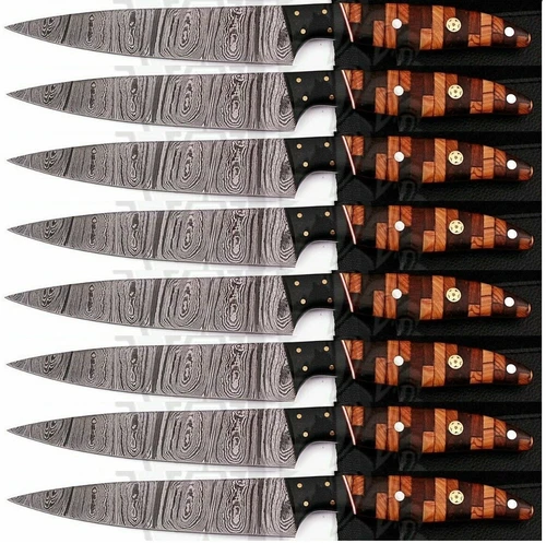 WP-Knives Custom Handmade Damascus Steel Splendid Kitchen Steak Knives Lots of 8