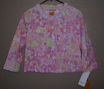 Ruby Road, THINK PINK 3/4 Sleeve Jacket, Floral, Beaded Petite