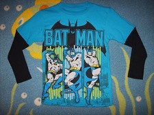 Batman Shirt Thermal Long-Sleeve 2Fer T-Shirt 4 Teal Black NWOT