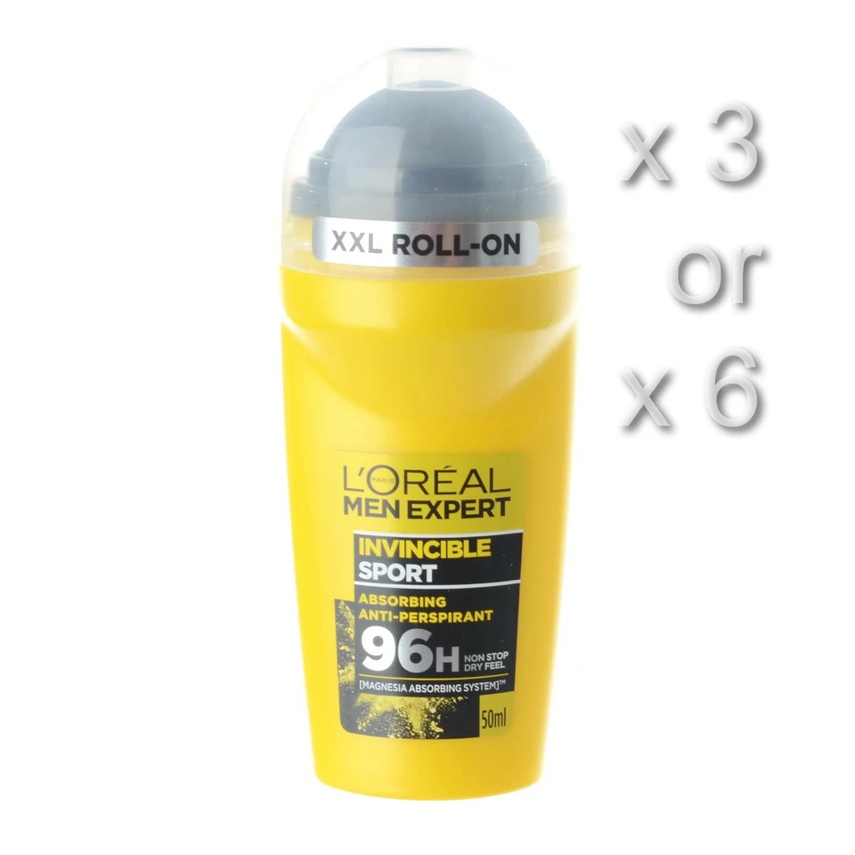L'OREAL MEN EXPERT INVINCIBLE SPORT ROLL-ON ANTI-PERSPIRANT 50ML 3 OR 6 PACK
