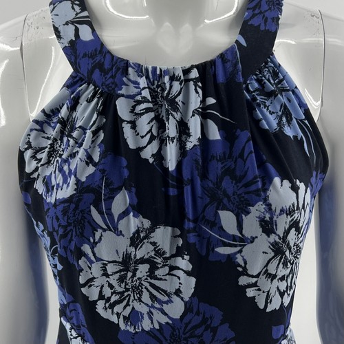 Banana Republic Dress Sz 6 Black Blue Floral Sleeveless Stretch Fit Flare Womens - Picture 2 of 6