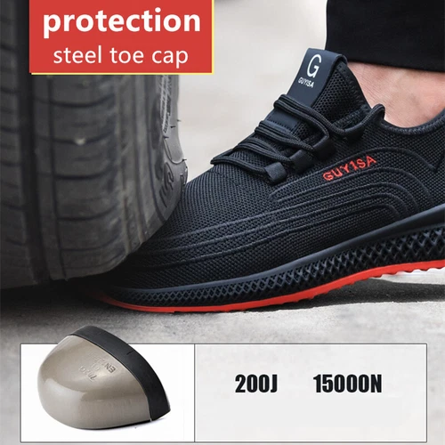 Black Red Air Mesh Steel Toe Safety Shoes Men Work Boots Puncture-Proof Sneakers - Picture 5 of 14