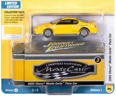 Johnny Lightning Yellow 2002 Chevy Monte Carlo Pace Car W/ Storage