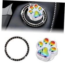 Push to Start Button Cover - Resin Cat Paw Starter Cover  Bling Black Paw