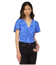 Michael Kors Womens Printed Ruched Flutter Sleeve Pullover Blouse
