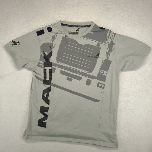 Mack Shirt Grey Short Sleeve Logo Spellout Truck Tee Size L Cotton Adult - Picture 3 of 9