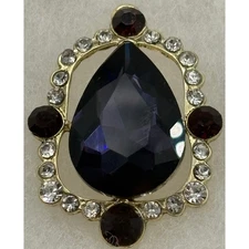 Vintage Teardrop Statement Pendant Large Blue Center Stone and accents 1980s 