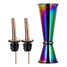 Rainbow Japanese Cocktail Jigger 2oz 1oz with Measurements 2 Pourers