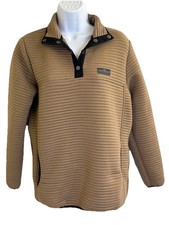Simply Southern Women  s 1/4 Snap Ribbed Pullover Sweatshirt Size Small Tan Brown