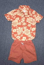 Cat Jack Boys Outfit XS 4/5 Floral Button Shirt Pull On Shorts Set