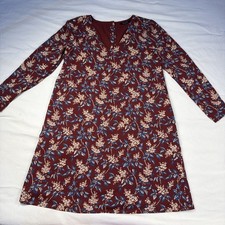 MADEWELL Dress Womens X-Small Burgundy Antique Floral Button Back Boho V-Neck