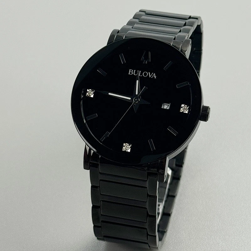 Bulova Futuro Moderno 98D144 Cuarzo Calendario Hombre Reloj Negro Diamante Cuadrante 42MM Foto 3 de 4