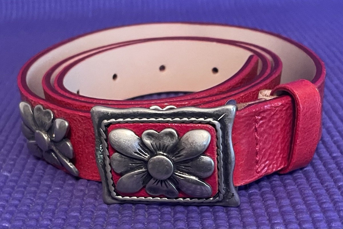 Italian made Red Leather Belt with Silver Buckle Red Suede Western Belt - Antique Silver Buckle - Shop Now! main image 2