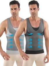 2 Pack Men Body Shaper Slimming Tummy Vest Compression Shirt Tank Top Shapewear