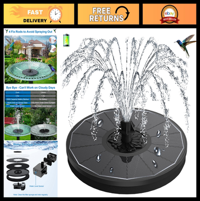 #ad Solar Fountain Pump 3.5W with 2000mAh Battery Works on Cloudy Days 7 Nozzles $53.99