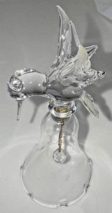 Vintage hand-blown clear glass hummingbird bell figurine