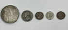 US Silver Coin Lot - 1886 Morgan Dollar, 1944 Quarter, 1941, 1964 Dimes