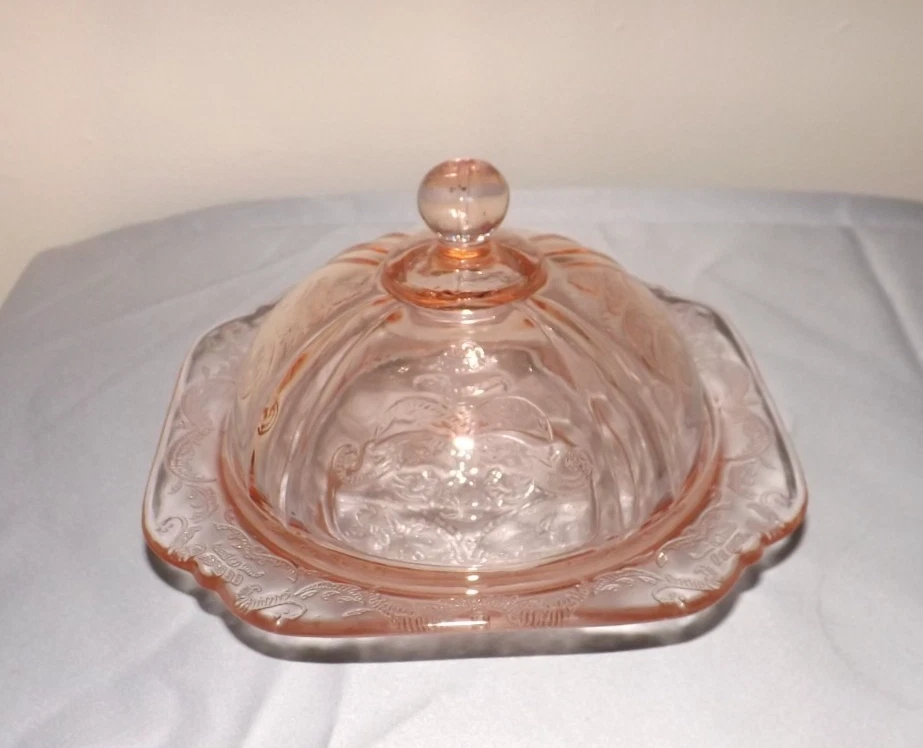 Indiana Glass Pink Butter/Cheese Dish Madrid Recollection