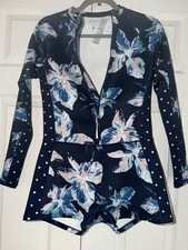 NWOT Carve Designs Floral Polka Dot Zip-Up Wetsuit Shorts Long Sleeves M - Read
