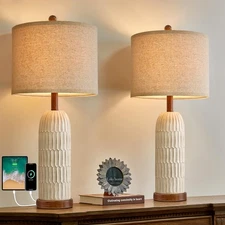 26.5" Table Lamps Set of 2 with USB A+C Charging Ports for Bedroom Living Roo...
