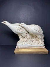 VINTAGE 1974 Quails Chalkware Bookend, Large 12” Jaru Pottery White With Gold