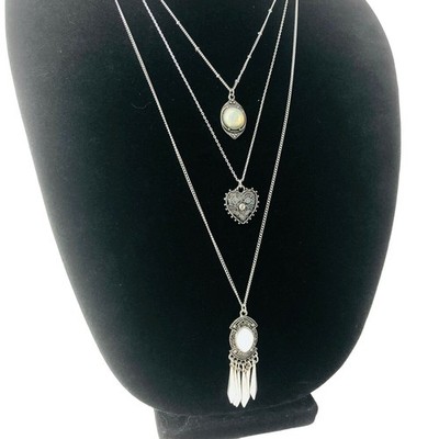 Kohl's Color Necklace Long Silver-Tone Marcasite Triple Pendant White