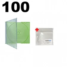 100 SLIM GREEN Color CD Jewel Cases & 100 OPP Bags
