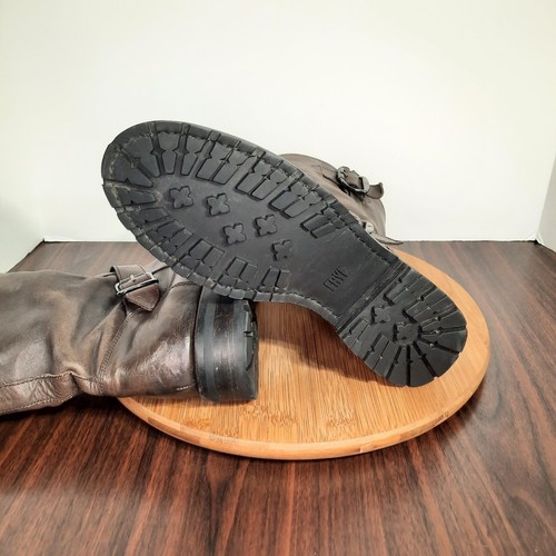 Frye Natalie Mid Womens Size 8.5 Boots Brown Leather Engineer Buckle Pull On - Picture 8 of 11