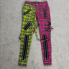 Tripp NYC pink green plaid split pants bondage suspended unisex straight leg
