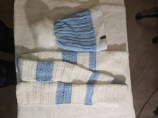 Crochet Hat And Scarf Set, Baby Blue And White, Thick And Warm