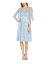 ADRIANNA PAPELL Womens Light Blue Lined Elbow Sleeve Fit + Flare Dress 10