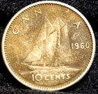 1960 Canada 10 Cents (80% Silver) Coin Elizabeth II. GOOD BOOK FILLER