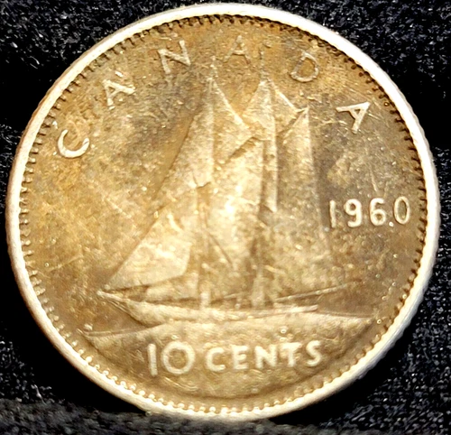 1960 Canada 10 Cents (80% Silver) Coin Elizabeth II. GOOD BOOK FILLER