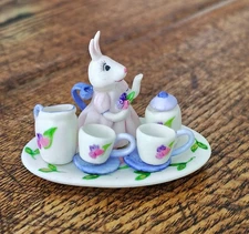 Vintage Dollhouse Miniature Bunny Tea Set 1:12 Scale