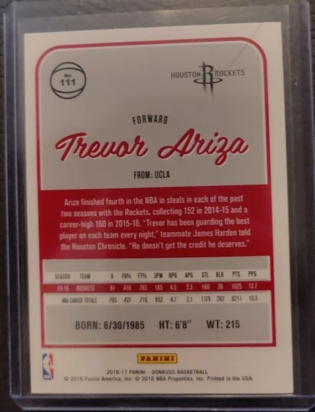 Donruss Panini #111 Trevor Ariza 2016-17 prueba de prensa/15 Houston Rockets Foto 2 de 2