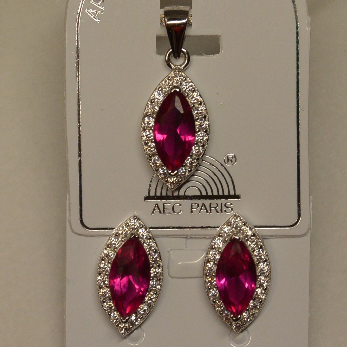 Parure Bijoux 2 Pièces Dolly : Collier & Boucles D'oreilles Rubis/Cz Diamant Plaqué Or 18K