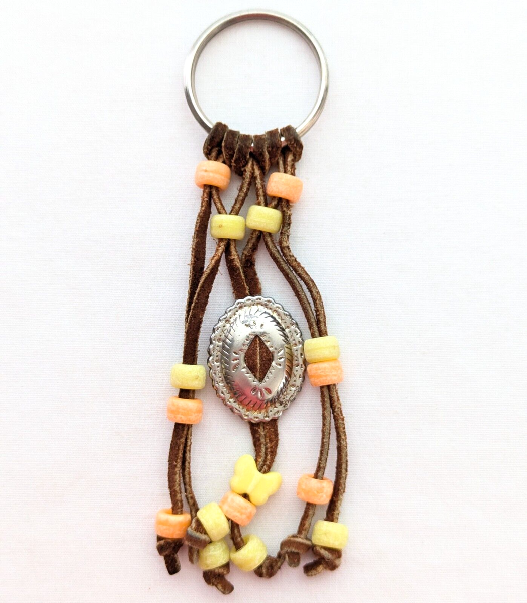 Vintage Southwestern Concho Keychain Leather Fringe Southwest Key