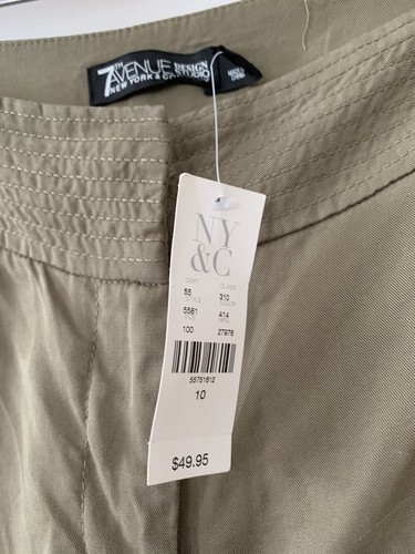 NY&CO Wide Leg Cropped Pants 10 NEW 7th Ave Design Studio Olive Green Vacation - Picture 3 of 14