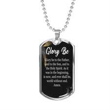 Catholic Glory Be Prayer Dog Tag Stainless Steel or 18k Gold 24" Chain