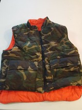 L VTG Game Winner Mens Reversible Hunting Vest Camo puffer ORANGE 42/44 tag