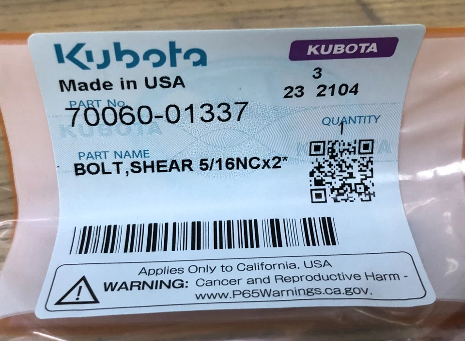 KUBOTA PINO DE CISALHAMENTO PACOTE COM 5 PARA TRATOR ACESSÓRIO SOPRADOR DE NEVE 2 ESTÁGIOS 70060-01337 - Imagem 3 de 4