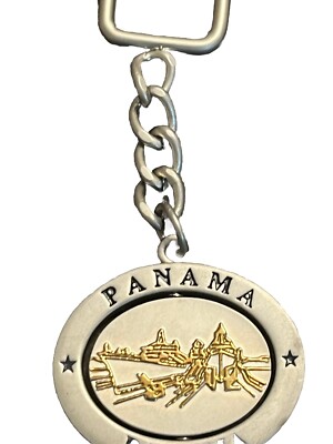 Vintage Panama City Panama Metal Spinner Souvenir Keychain