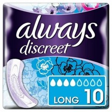 Image of Always Discreet Long non-winged Sanitary Towels 10 Pack
