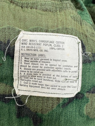 1969 USGI USMC ERDL WOODLAND CAMO CTN RIPSTOP POLIN CLASS 2 COAT - MEDIUM SHORT - Picture 3 of 10