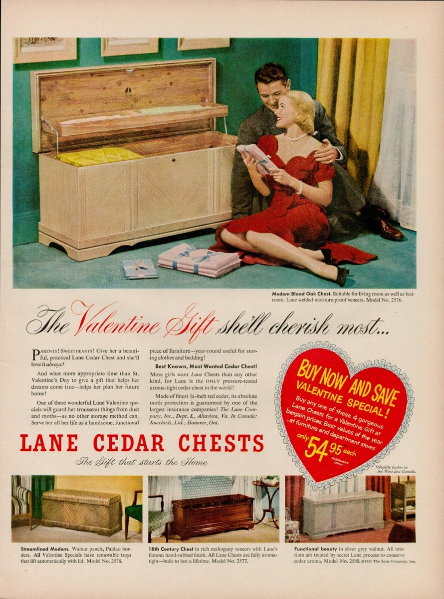 1951 Hope Chest Lane Cedar 50s Vintage Print Ad Valentine Gift